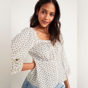 Old Navy Square Neck Gold Detail Poet Cotton Blouse